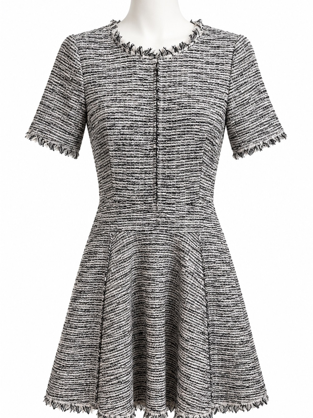 Rebecca Taylor Black and White Tweed Mini FitNFlare Dress Size 1